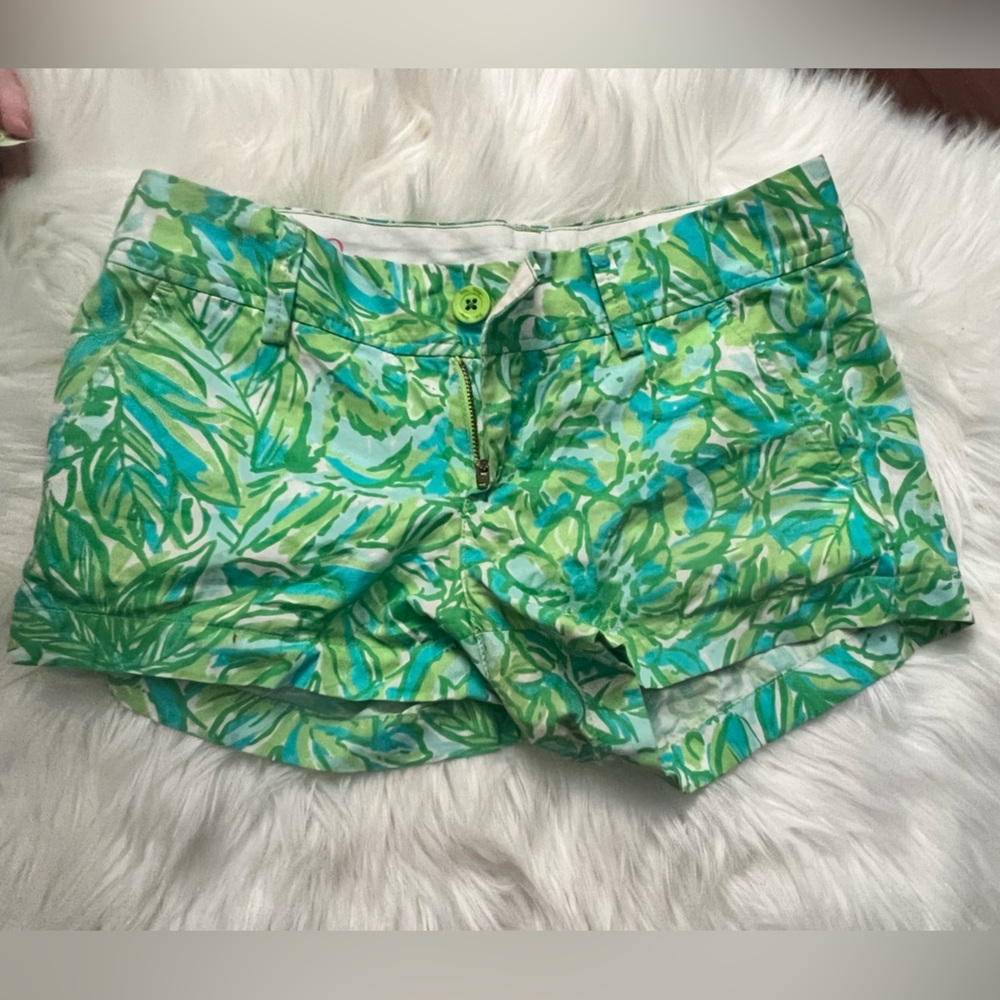 Lilly Pulitzer Green Palm Print Shorts Size 0 XS
